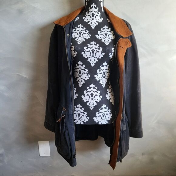 Vintage Leather Vera PELLE Barn Coat Jacket Italy Ash Black Brown Tan Size M - Picture 11 of 14
